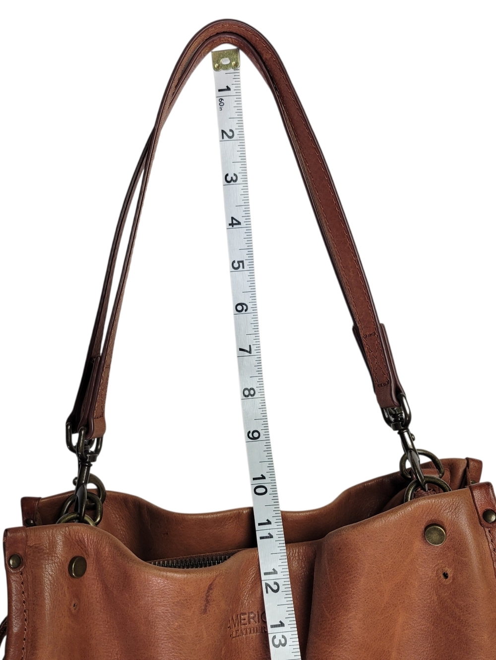 American Leather Co | Cognac Brown Real Leather Shoulder Bag - Picture 13 of 15